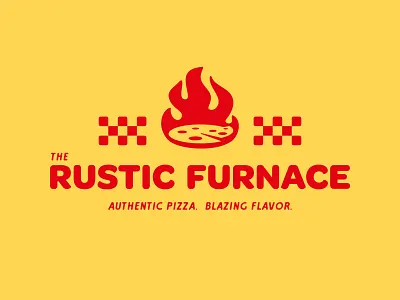 The Rustic Furnace logo blazing branding flame food furnace logo pizza red restaurant rustic yellow
