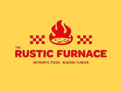 The Rustic Furnace logo blazing branding flame food furnace logo pizza red restaurant rustic yellow