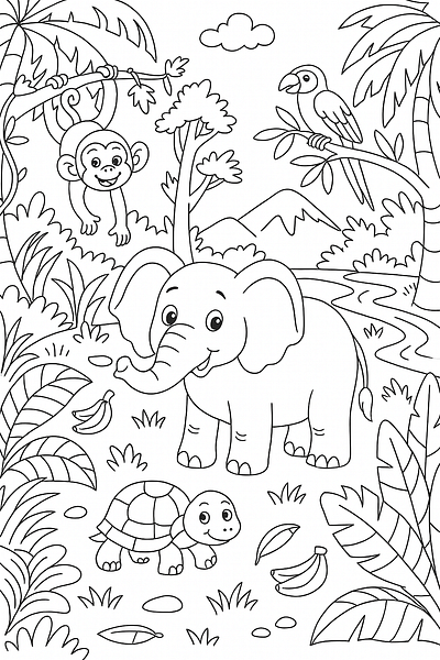 Black and White Coloring Page Illustration animation black and white coloring page graphic design illustration kdp kids activity line art