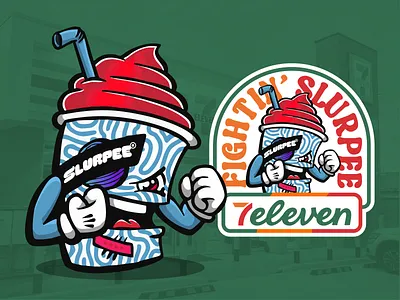 Fightin' Slurpee™ 7 eleven 711 badge boxing brand branding design food logo graphic design heyo! illustration lettering logo mascot slurpee sports logo