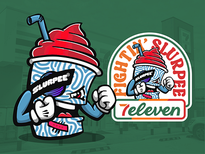 Fightin' Slurpee™ 7 eleven 711 badge boxing brand branding design food logo graphic design heyo! illustration lettering logo mascot slurpee sports logo