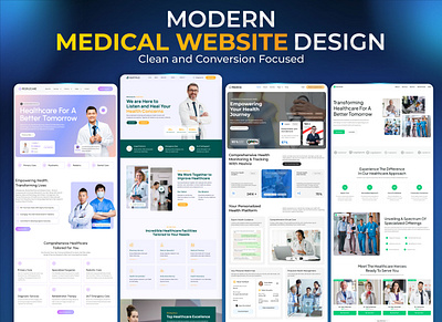 Modern Medical Website Design in Figma then WordPress patient dashboard seo for healthcare web design wordpress website