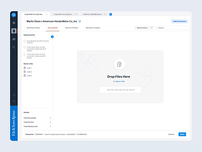 Legal E-filing Solution Document Upload document upload drag drop e filing files law legal loading search ui upload user expereince user interface ux