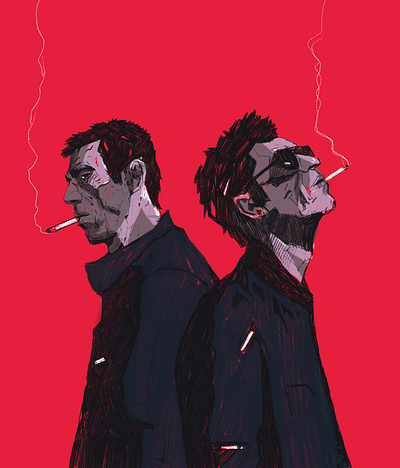 Brothers brothers character illustration illustrator oasis oasis fan art oasis illustration people portrait portrait illustration procreate