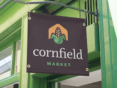 Cornfield Market Logo Design branding brandmark corn farm farmer graphic design grocery store house identity illustration lettering logo logo design logos market print real estate signage store