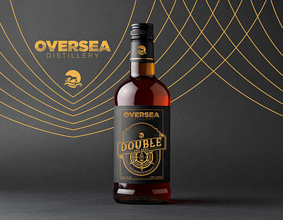 Oversea Distillery Double Oak Aged Bourbon Whiskey alcohol boat bourbon distillery gold label design liquor maryland nautical oak aged ocean sea ship waves whiskey wood grain