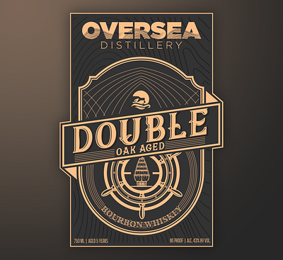 Oversea Distillery Double Oak Aged Bourbon Whiskey boat bourbon distillery label design maryland nautical oak aged ocean waves oversea whiskey wood grain