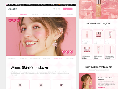 🩷 Wardah Hydra Rose Series — Web Design 🩷 beauty branding cart clean cosmetic design landing page makeup minimalist pink product skin skincare store ui uiux ux web website