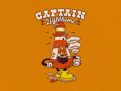 CAPTAIN LIGHTHOME apparel art branding captain character chartoon design digital art draw fun graphic design icon illustration light home pipe retro smoke t shirt