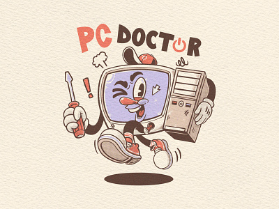 PC DOCTOR apparel branding cartoon character computer design doctor electronic graphic design icon illustration logo mascot pc repair retro service t shirt vintage