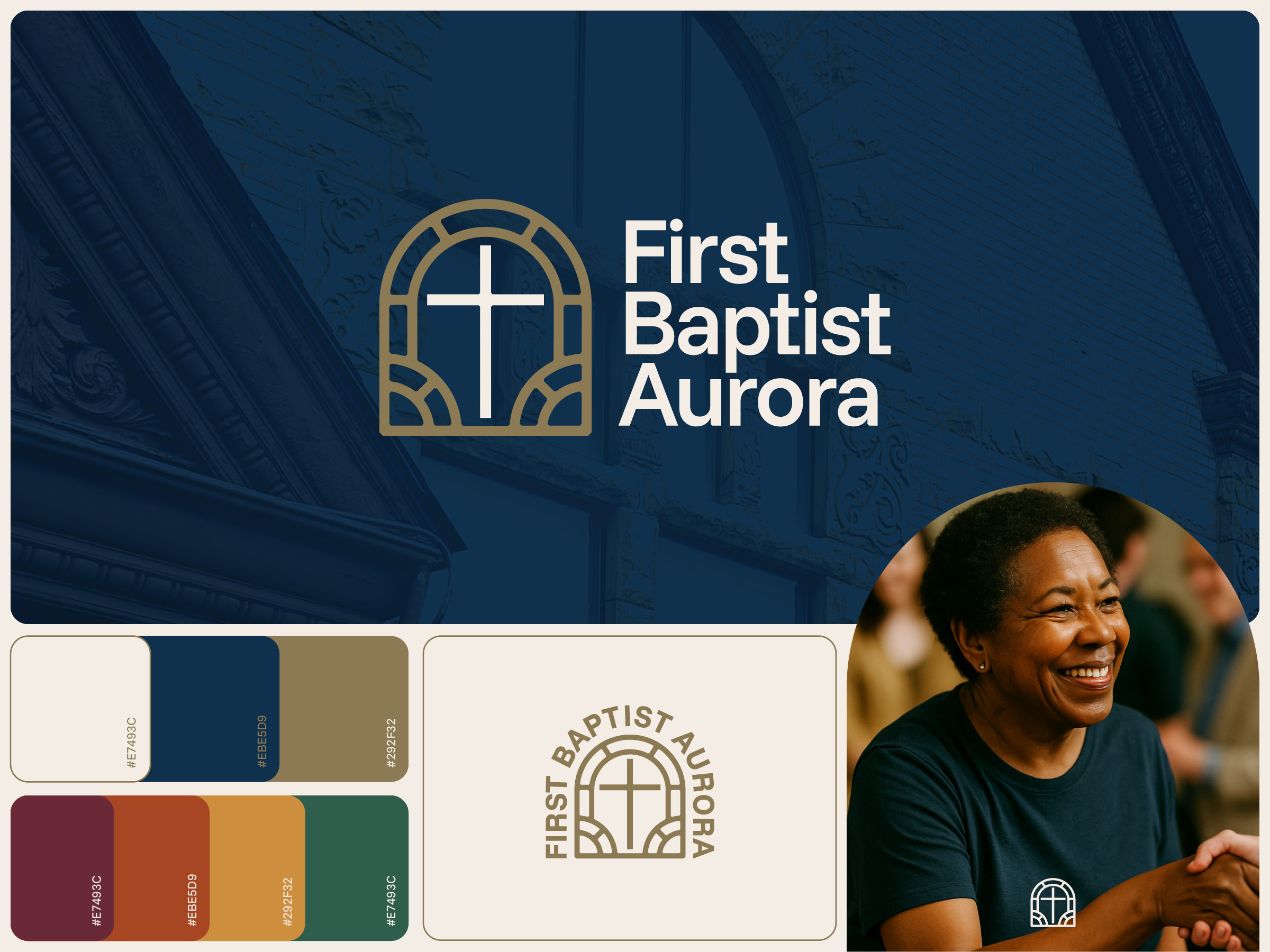Church Branding Applications for First Baptist Aurora branding christian church church branding color palette cross logo identity logo rebrand welcoming