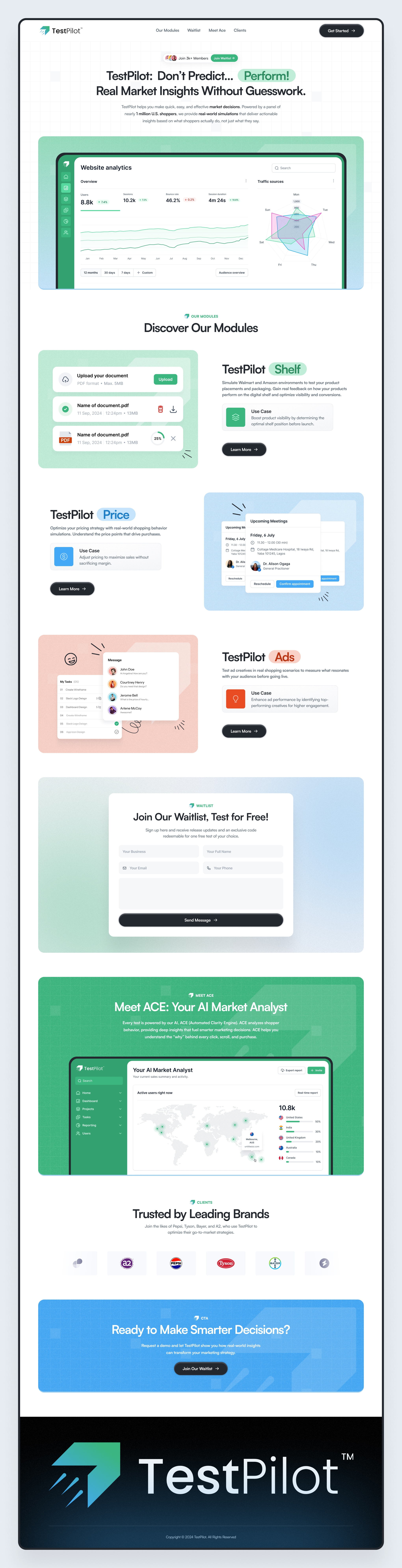 TestPilot Landing Page Design clean cpg ecommerce landing page modern platform testing testpilot