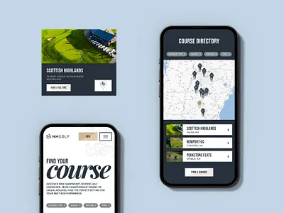NH Golf Course Finder app art direction branding course design golf grid grid layout interface mobile mockup sports sports design ui ux visual design web design