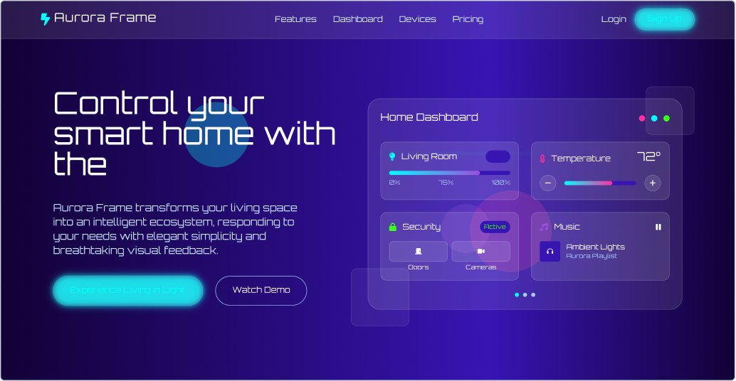 Example of Aurora Frame – Smart Home UI Kit Design