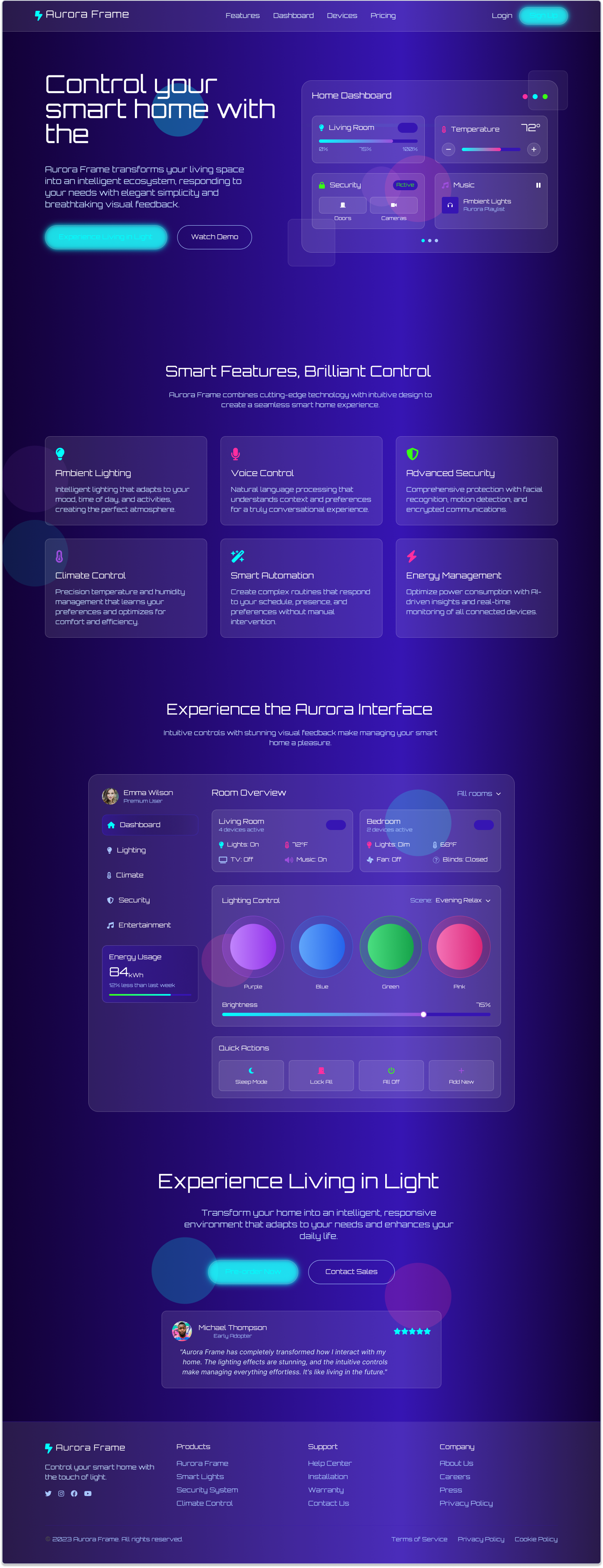 Example of Aurora Frame – Smart Home UI Kit Design