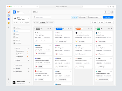 Swift - Kanban Board animation barly clean crm crm platform dashboard design graphic design kanban motion graphics ui uidesign ux uxdesign uxerflow web web app web design website
