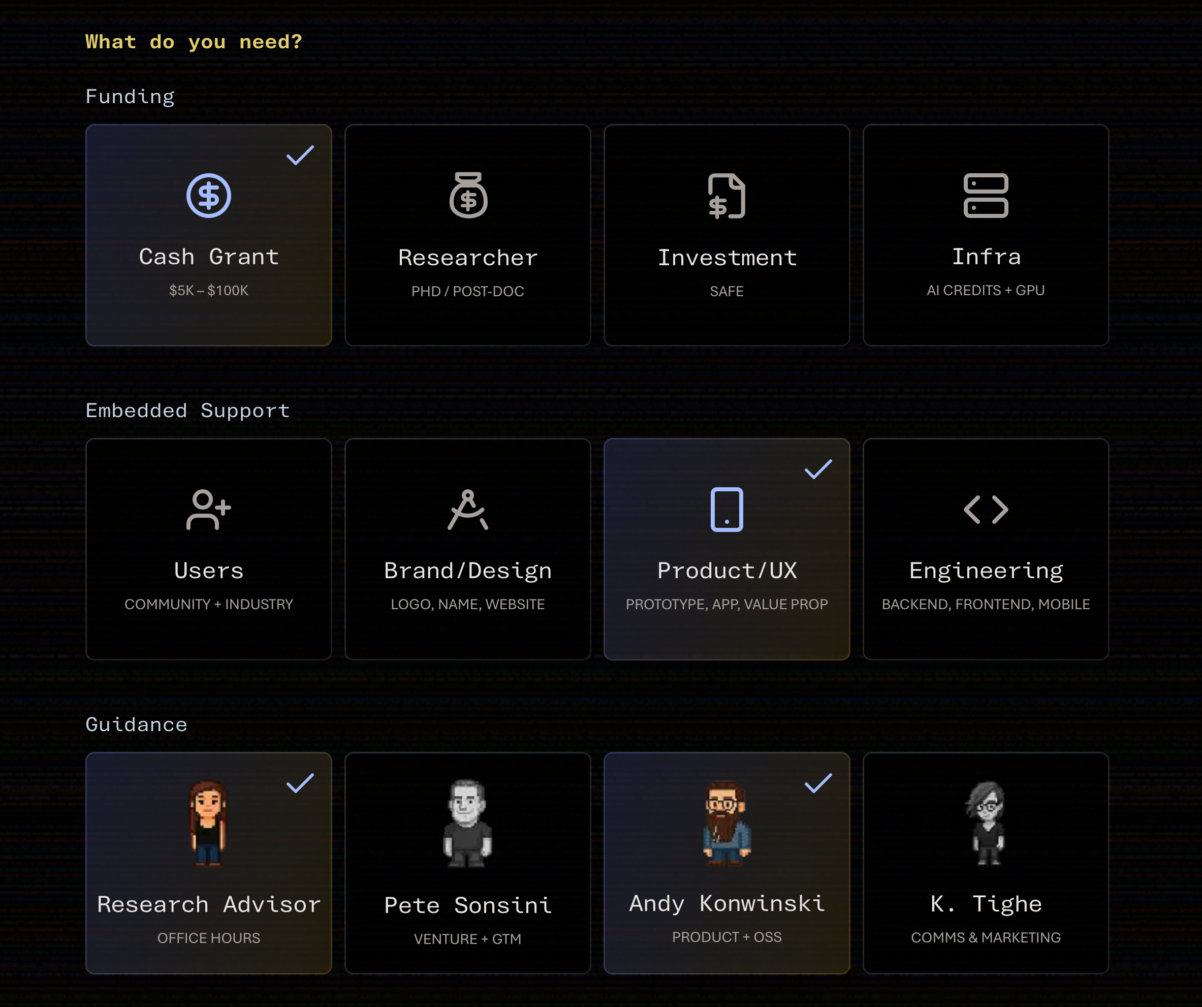 Grant Selection Form form multiselect ui