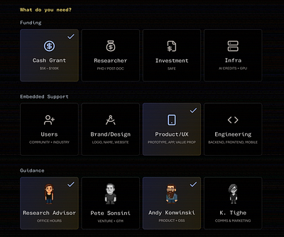 Grant Selection Form form multiselect ui