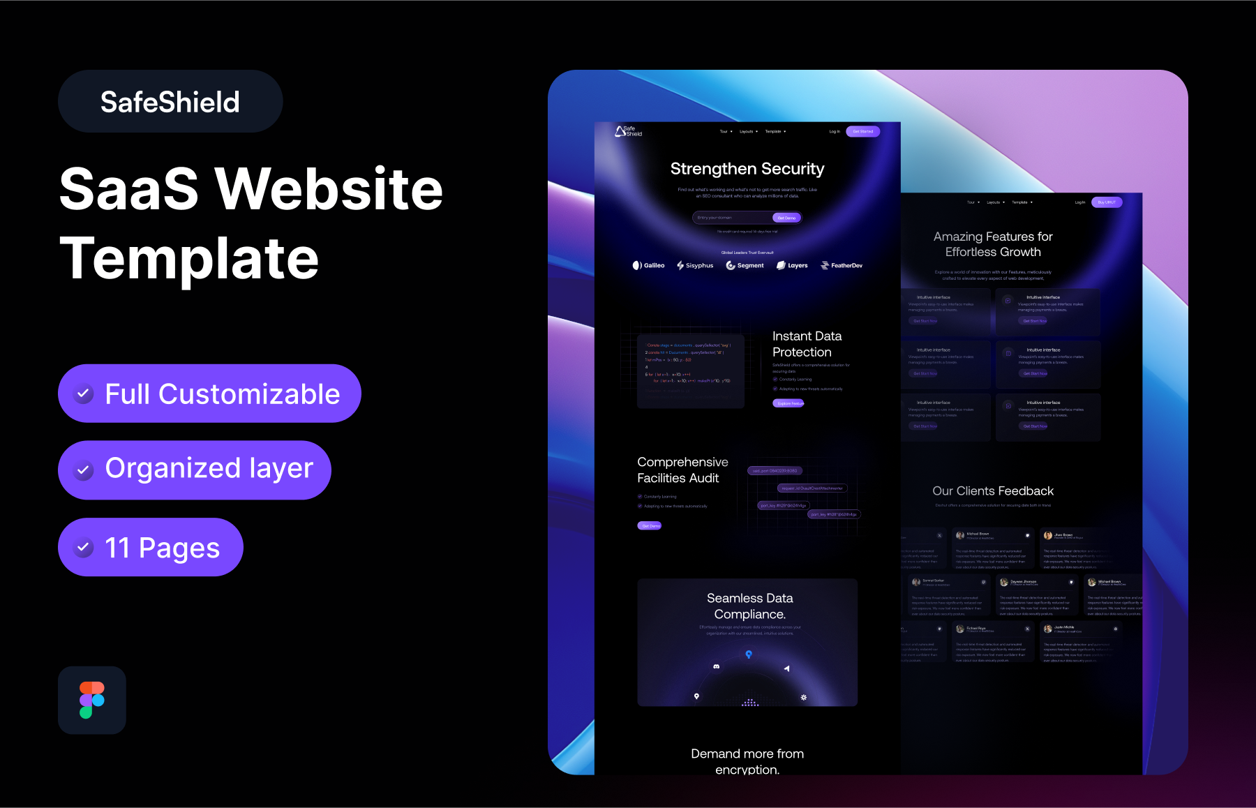 SafeShield - SaaS Website Template figma figma design saas ui design ui kit uihut web design web template website design website template