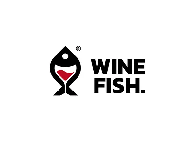 Wine Fish Logo bar bottle branding creative design fin fish fishing glass grape graphic design hook illustration logo logo design minimalist modern red wine