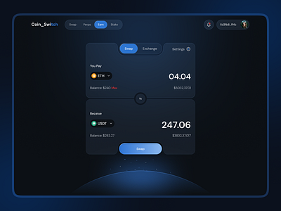Cryptocurrency Swap Dashboard crypto converter crypto dashboard crypto exchange crypto landing page cryptocurrency swap swap dashboard swapping web design