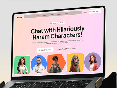 AI Chat Website - UI/UX Design 3d character website design chat with ai characters chat with aicharacters creative hero section design gradient color hero section gradient section graphic design landingpagedesign modernwebdesign morden hero section design testimonial design treading creative website treading design voicechatui