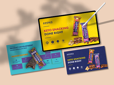 PowerPoint Design for Adonis bold brand branding chocolate colorful design digital digital art food graphic design identity branding illustration modern powerpoint presentation snacks