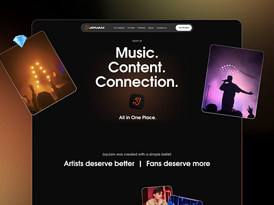 About page for the JoyJam music platform animation app design landing page music outcrowd saas ui ux uxui web web design website