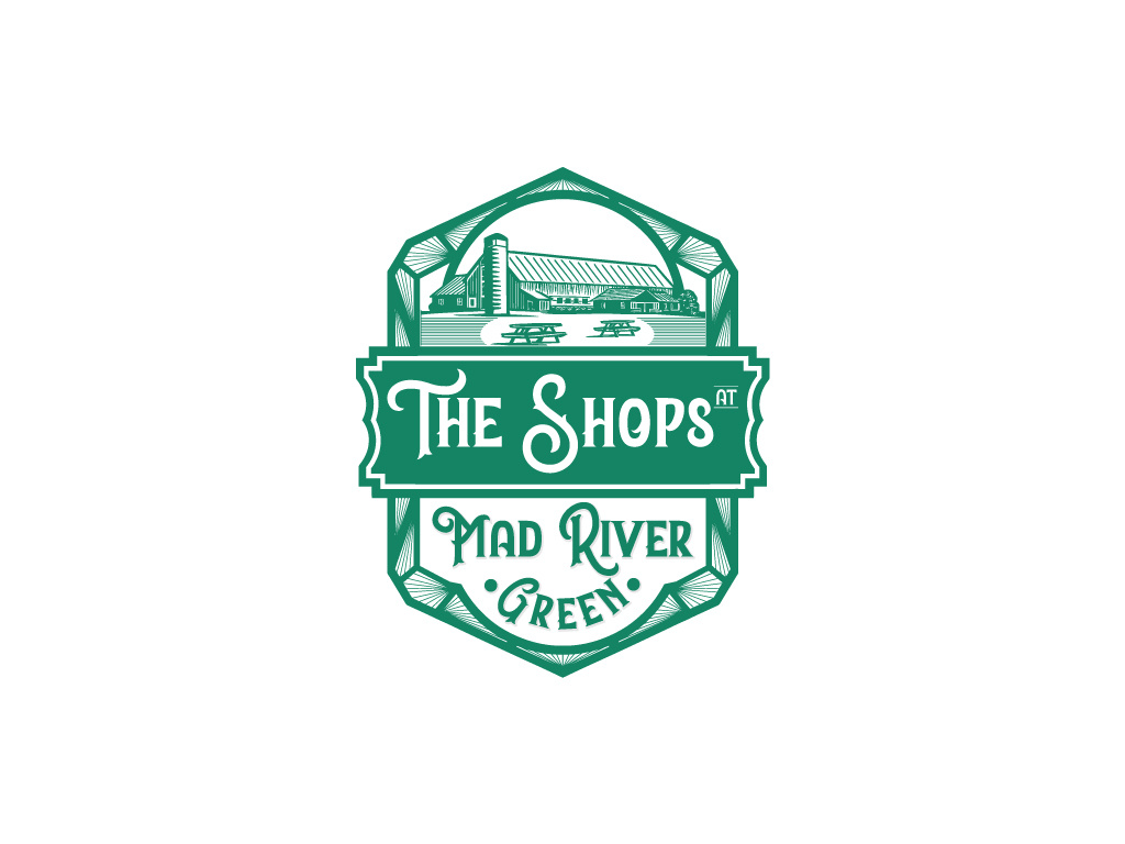 The Shops At Mad River Green Logo branding business creative logo custom logo graphic design green letter logo logo mad river shop