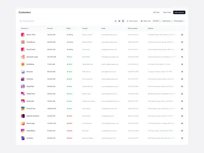 Customers Table app design ui ui design