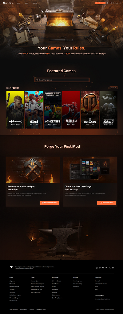 CurseForge Redesign Concept - A Fantasy-Inspired UI Makeover adventure ai design atmosphere castle game gallery game store game ui games gaming gaming platform gaming ui graphic design medieval design mods motion graphics realm ui uiux website redesign