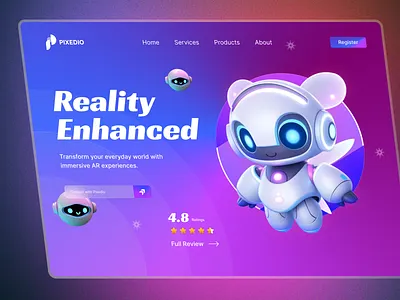 Reality Enhanced - AR Game Landing Page UI Design augment reality crypto dashboard digital screen game landing page nft robot ui user interface ux website website design