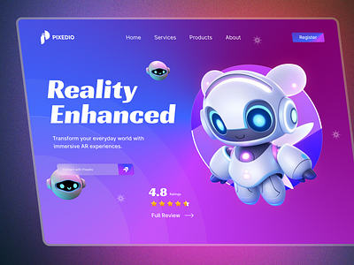Reality Enhanced - AR Game Landing Page UI Design augment reality crypto dashboard digital screen game landing page nft robot ui user interface ux website website design