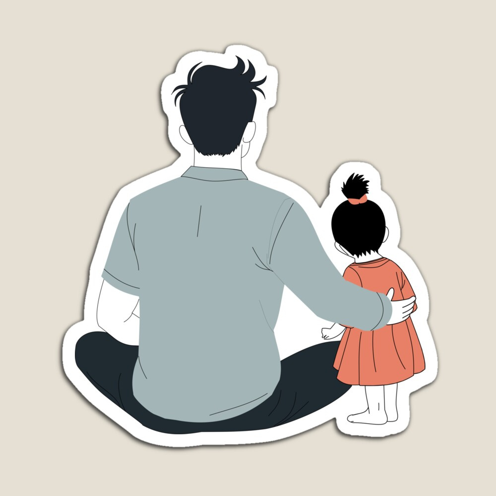 Father and Daughter Hug – Happy Father's Day Minimalist aesthetic blue cute daddy daughter design digital art drawing father fathers day gifts graphic design happy fathers day illustration love minimalist red simple sticker trending vintage