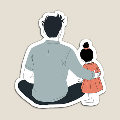 Father and Daughter Hug – Happy Father's Day Minimalist aesthetic blue cute daddy daughter design digital art drawing father fathers day gifts graphic design happy fathers day illustration love minimalist red simple sticker trending vintage