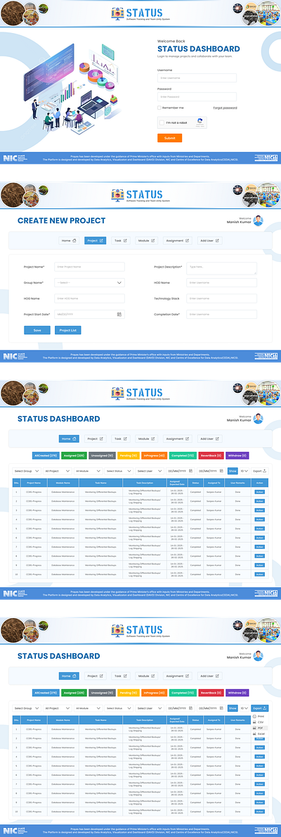 Status Dashboard adminui cleandesign dashboarddesign enterpriseui figmadesign projectmanagement tasktracker uidesign uiuxdesigner uxdesign webappui