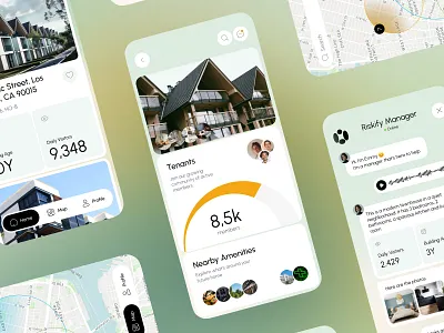 Community Housing App Interface Design app app design design design inspiration housing app interface ios map design mobile app modern interface product design property management property tech real estate real estate app rental platform ui ux design