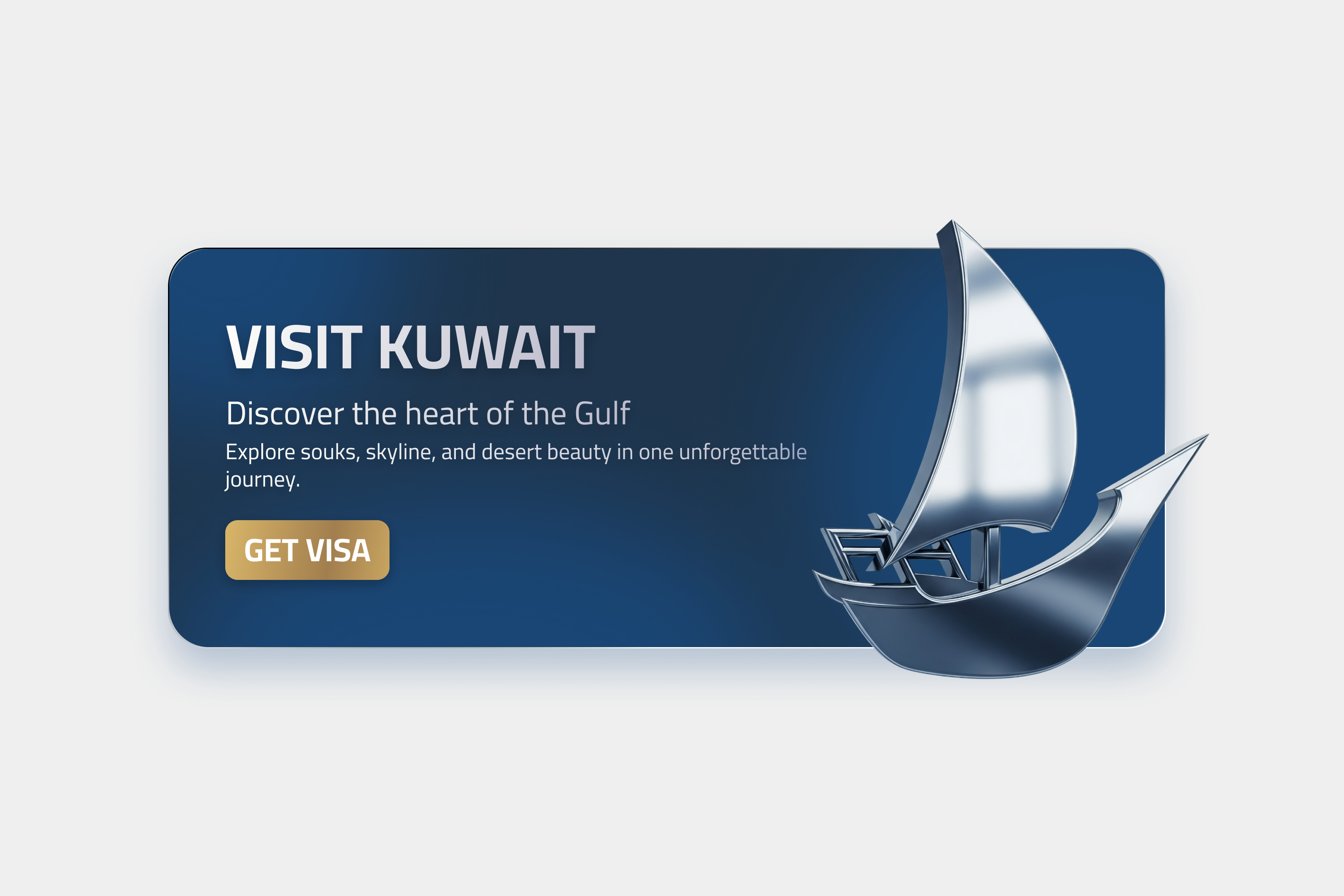 Visit Kuwait card 3d blue card dhow gulf illustration kuwait minimal webdesign