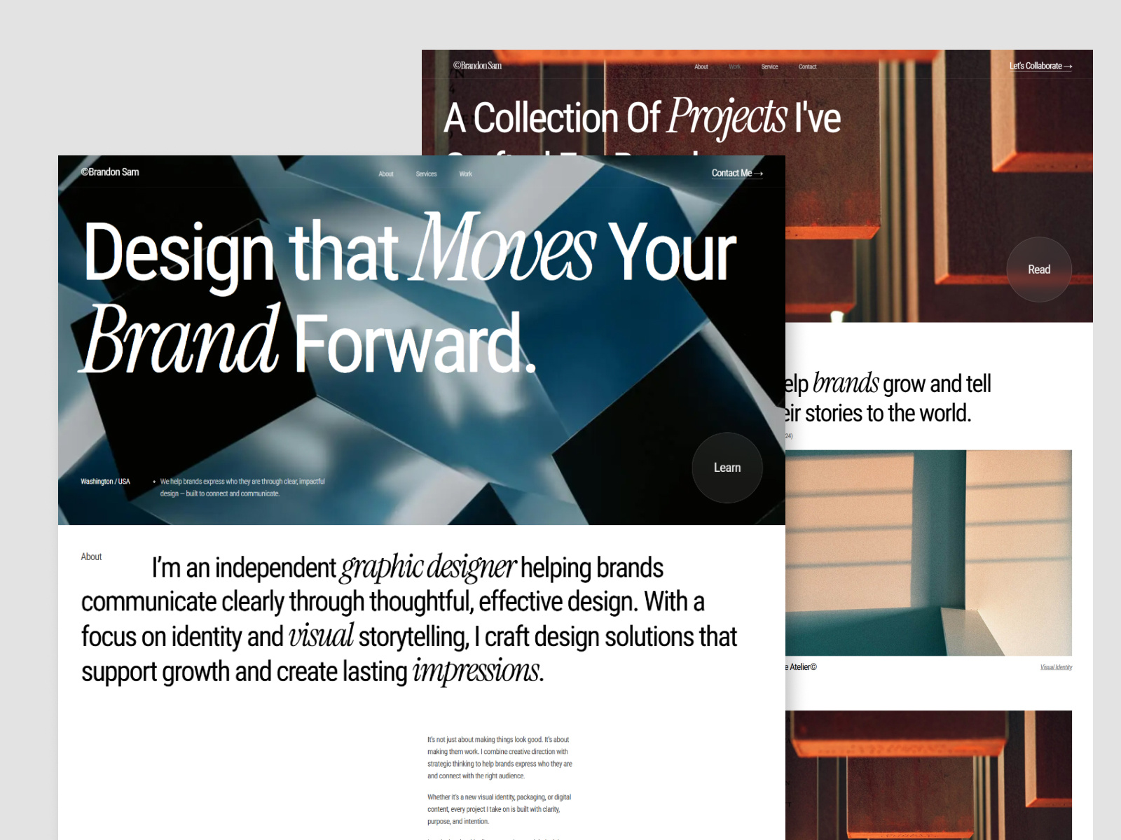 Portfolio BrandonSam® Freelance Graphic Designer - Web Design branding design graphic design minimalist design minimalist web design minimalist website typography ui uiux web design web template website ui design