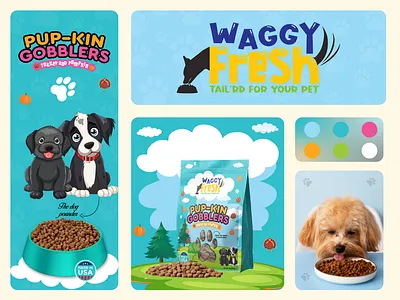 Pup-Kin Gobblers Pet Pouch Packaging Design dog food packaging packaging packaging design pet pet food packaging pouch design pouch packaging design product packaging pup kin gobblers ui ux waggy fresh web web design website design