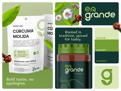 EnGrande- Spice Brand Logo and Identity brand identity branding food branding foods green logo minimal organic packaging spice typeface wordmark