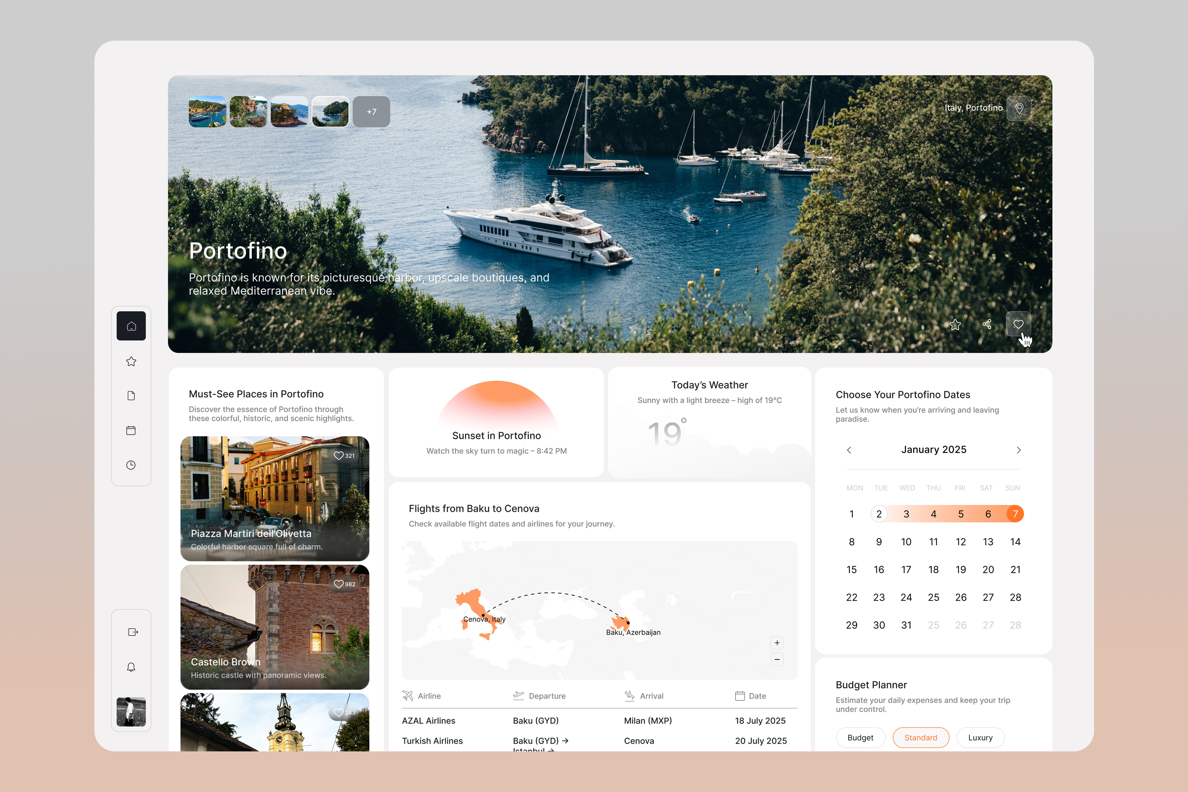 Waytale – Smart Travel Discovery Dashboard UI app booking budget calendar dashboard destination figma flight interface minimalist planner tourism travel trip weather