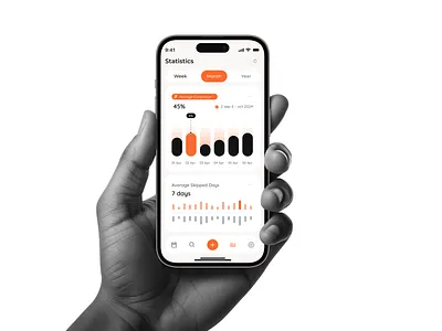 Habit Tracker Mobile App ui/ux android app design app design clean ui daily habits daily planner fitness habit habit app habit tracker health ios minimalist design mobile mobile app orange plan routine tracker track ui wellness app
