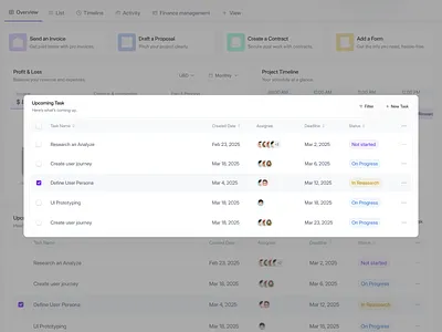 Task Management Dashboard: Upcoming Task Module app design component dashboard gdgnb modal pop up product app design product design project project management project management table saas saas project management table task task management task management table task module web app web design