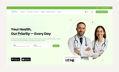 Health Plus - Doctor Booking Platform - Web design booking branding calender doctor figma graphic design health interface logo motion graphics product productdesign ui uidesign uiux ux uxdesign uxui web website