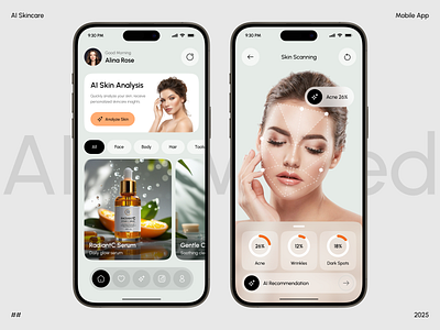 AI Skin Care App – Smart & Personalized Beauty UI ai app ai skin care ai skin care app app app design beauty beauty app ios mobile mobile app mobile ui personalized beauty app skin care ui design uiux wellness