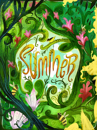 Summer: Handlettered Card book cover card cover flowers illustration licensing nature notecard seasonal summer
