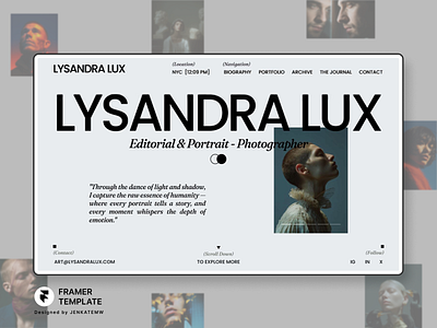 LYSANDRA - Portrait Photography Portfolio agency animation branding camera capture creative design system editorial fine art framer personal photography portfolio portrait ui visual website