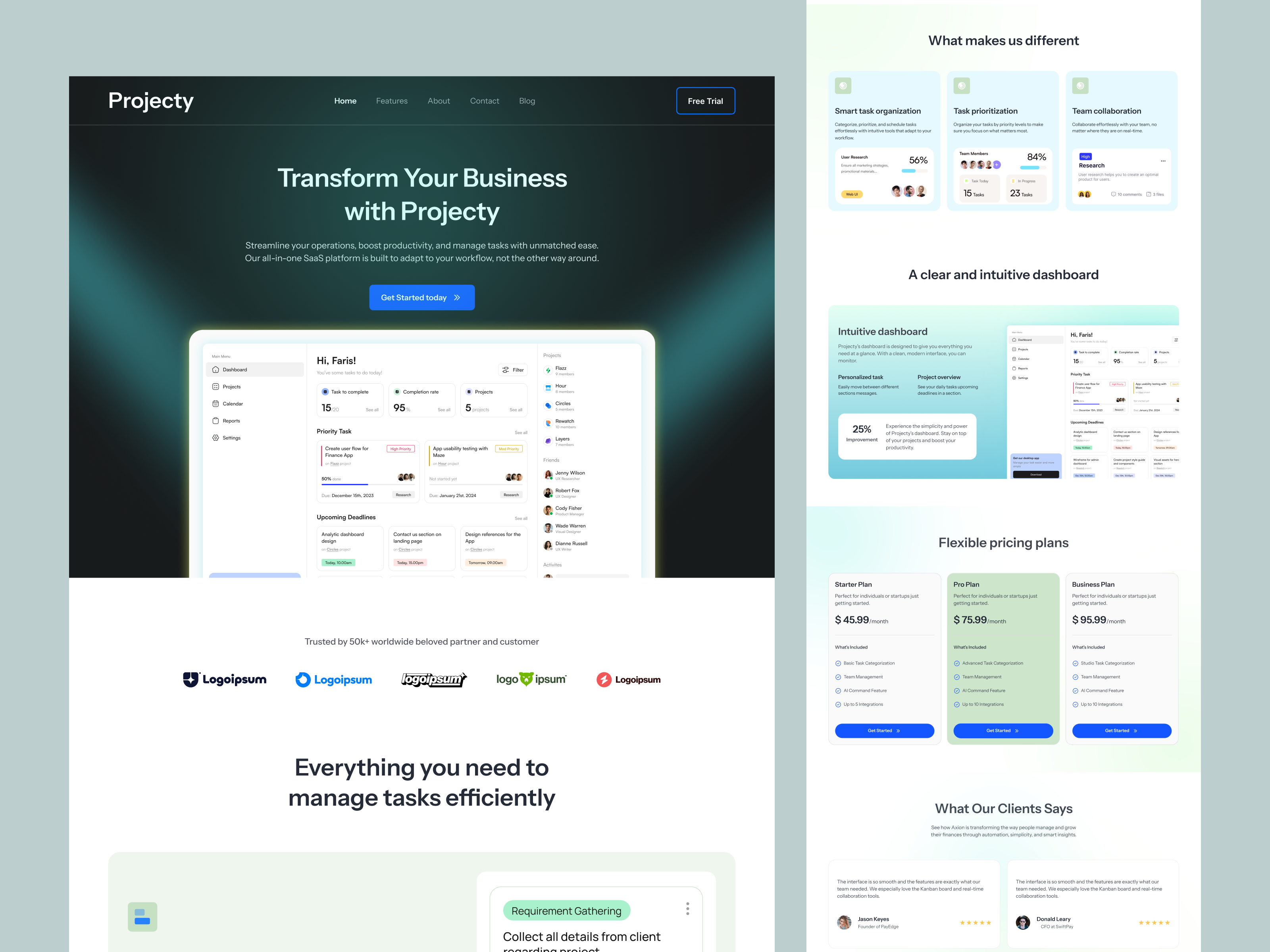 Project Management SaaS Website project management website saas landing page saas website saas website ui design task management landing page task management website