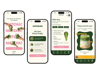 Matchelier – A Ritual-Based Matcha Experience app branding design graphic design matcha app matchadesign mobileapp mood based ui self care design sensory ux ui ux design visual direction wellnessapp